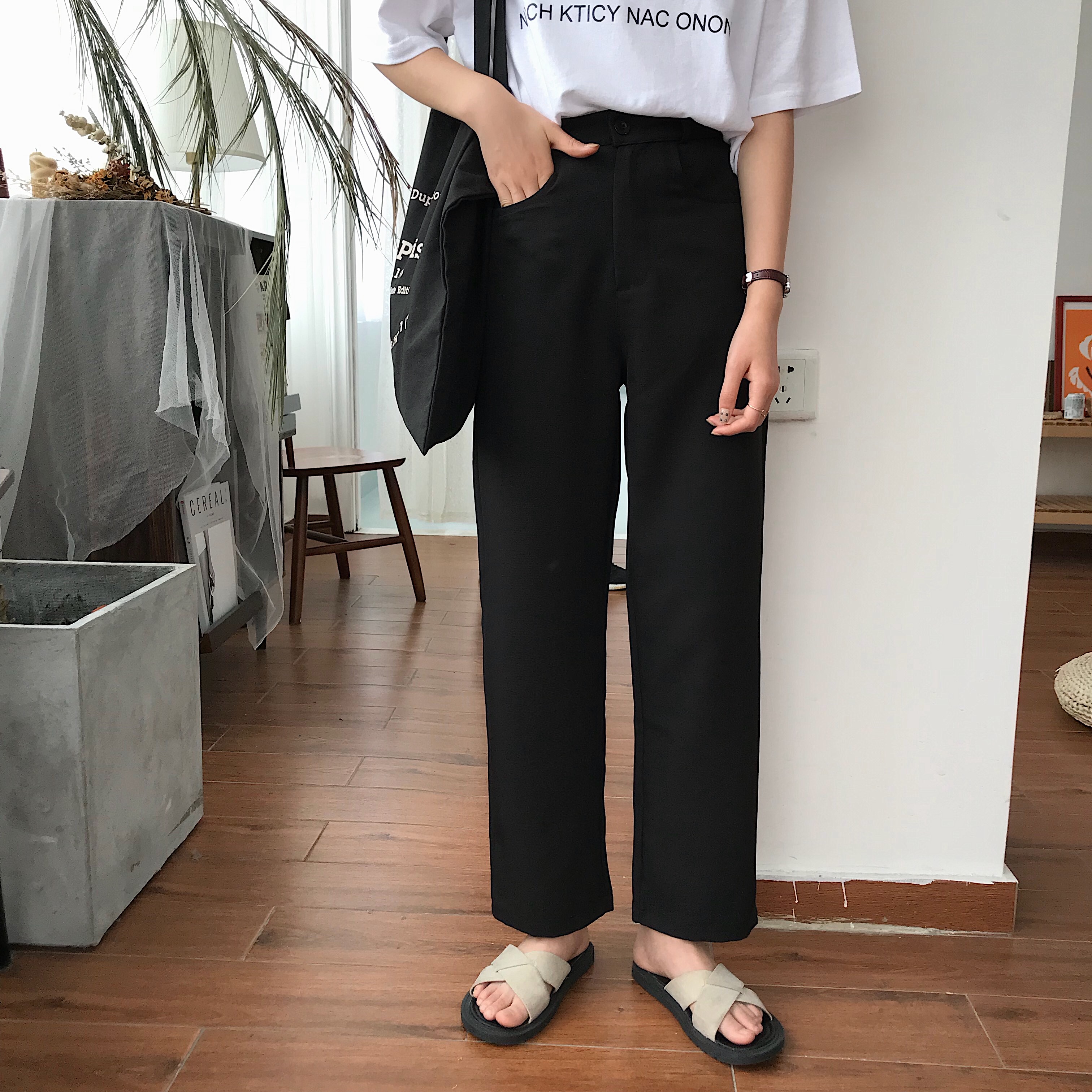 Real price real shot 2021 new vertical loose and versatile suit pants straight tube wide leg casual pants