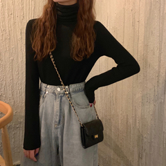 Real price photo solid color basic pile up collar lapel collar high collar bottoming Shirt Top Long Sleeve Sweater