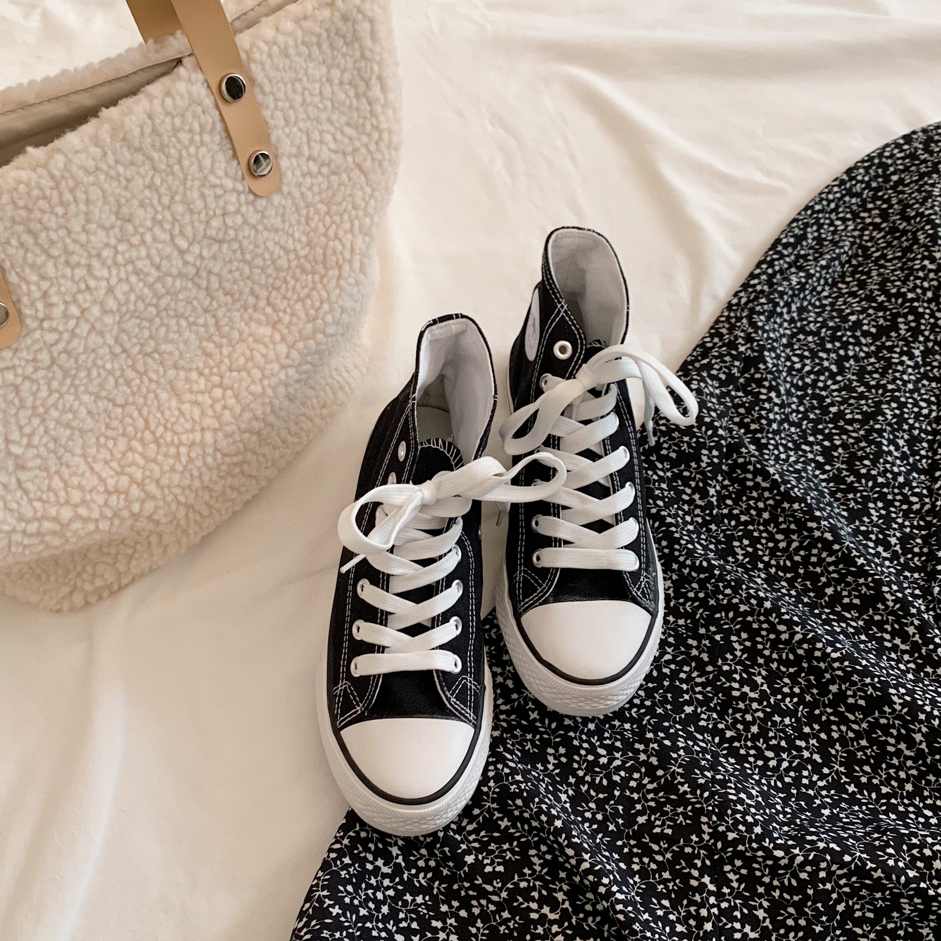 Korean color matching high top board shoes canvas shoes lace up versatile flat shoes low top