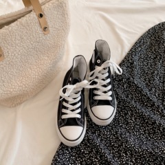 Korean color matching high top board shoes canvas shoes lace up versatile flat shoes low top