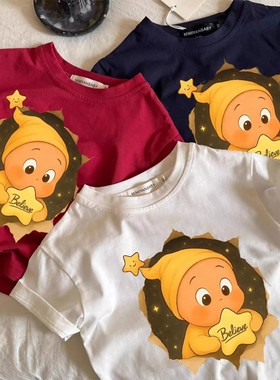 男女童星星人纯棉卡通印花休闲 短袖T恤宝宝新款可爱洋派夏装上衣