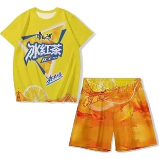 冰红茶衣服短袖儿童抽象夏情侣T恤加肥加大大胆龙图搞笑睡衣龙袍