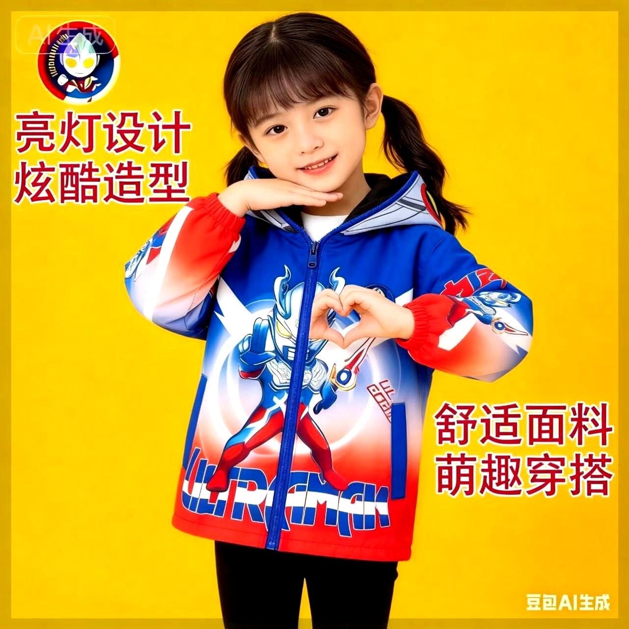 早秋外套赛罗迪迦奥特曼男童冲锋衣2026春秋新款儿童发光网红痞帅