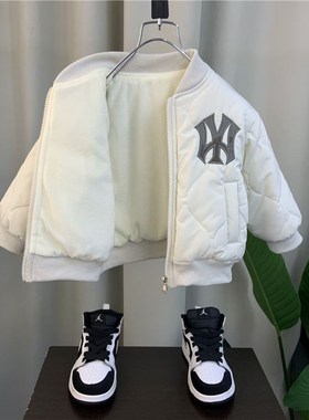 男童白色外套秋冬棒球服2024新款痞帅儿童夹棉男孩宝宝春秋装棉服