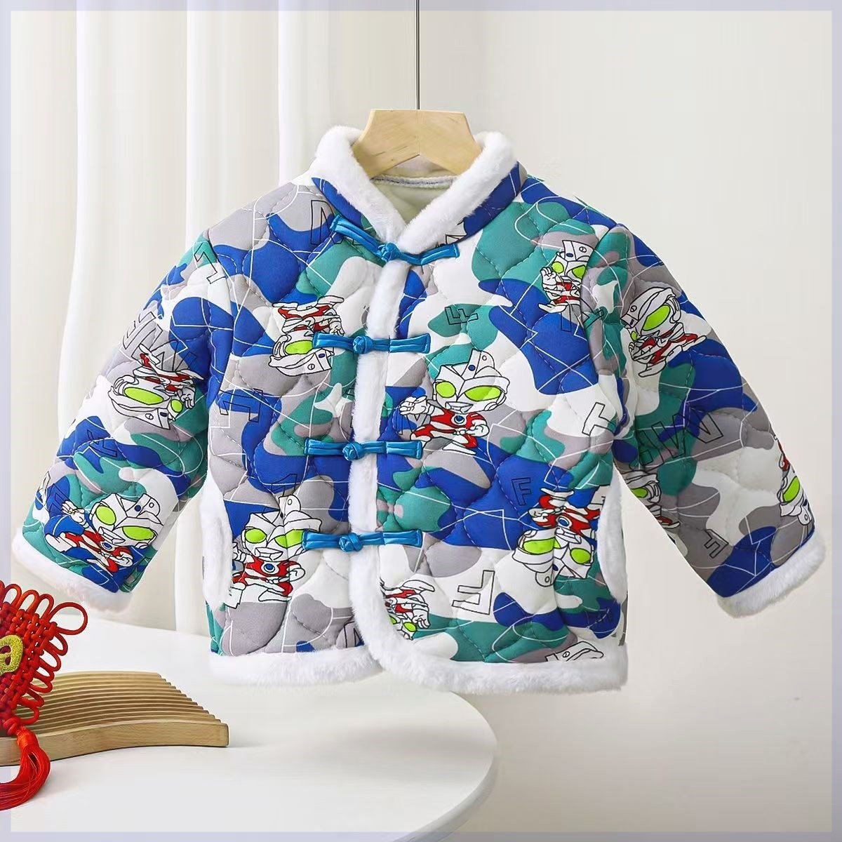 奥特曼东北花棉袄男童女童男孩拜年服加绒加厚2025新款棉服外穿厚