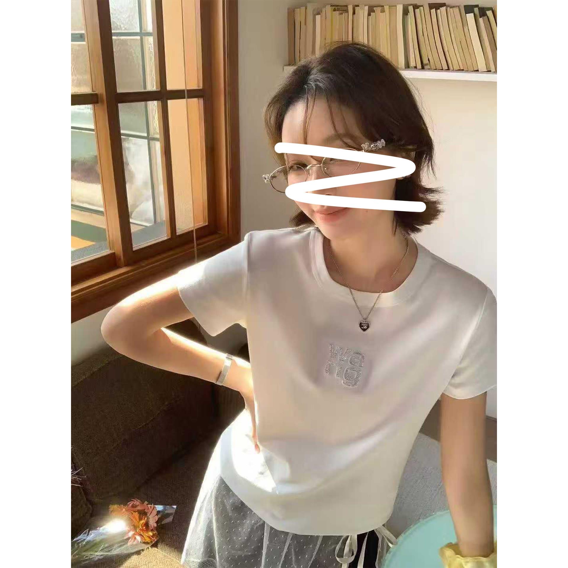 深圳南油欧货春夏简约烫钻字母ins圆领短袖T恤百搭修身显瘦上衣女