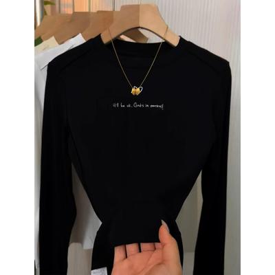 深圳南油2026早春韩式爱心字母印花长袖T恤女修身显瘦打底衫上衣