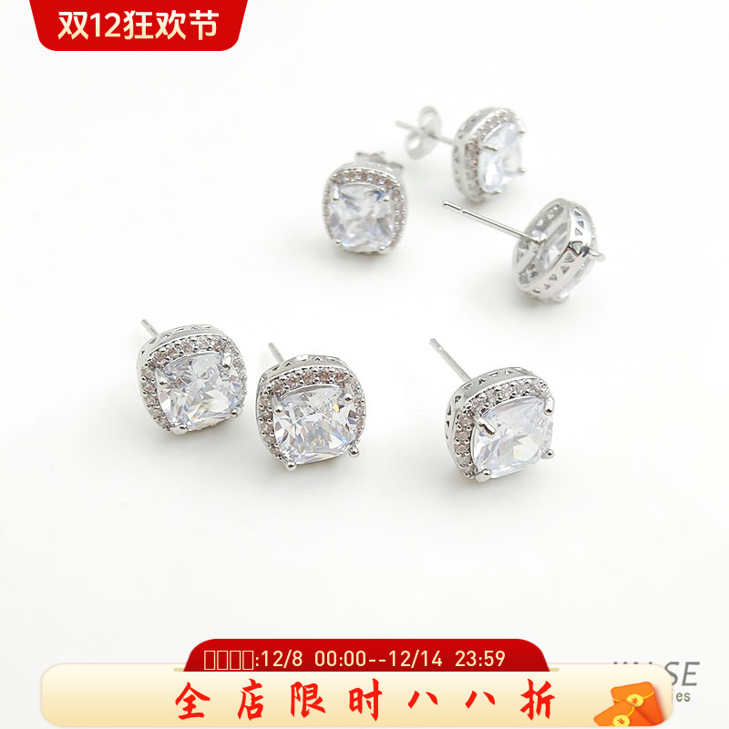 镶锆石方块耳钉diy耳饰配件材料