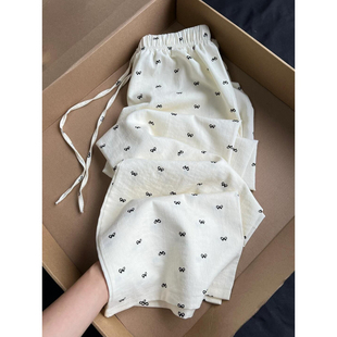 小个子蝴蝶结印花设计感阔腿裤女夏季薄款时尚休闲直筒拖地裤长裤