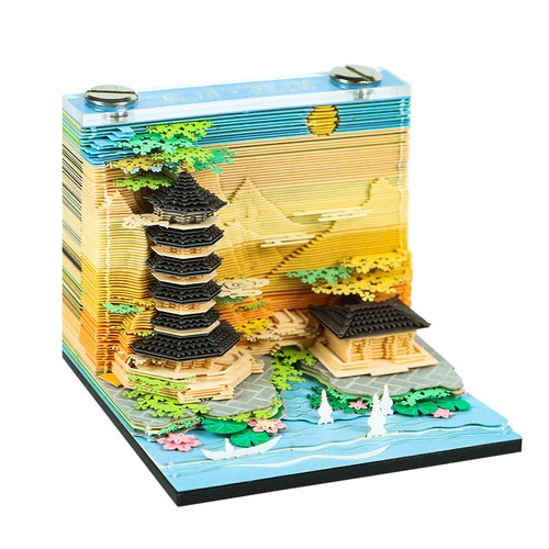 mini杭州系列文创西湖景点灵隐寺雷峰塔建筑3D手撕立体纸雕便签