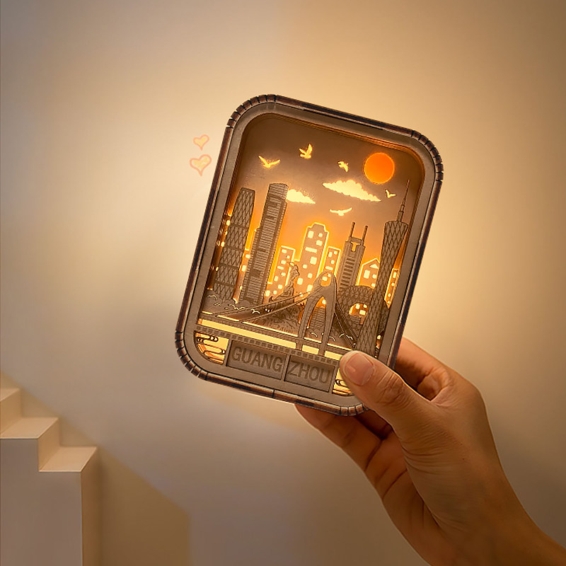 城市触控木雕灯北京上海伦敦立体木制小夜灯创意桌面摆件文创礼物