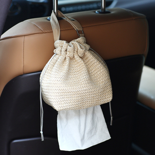 布奏草编纸巾盒车内纸抽盒汽车抽纸挂袋卫生间厕所抽纸盒高级