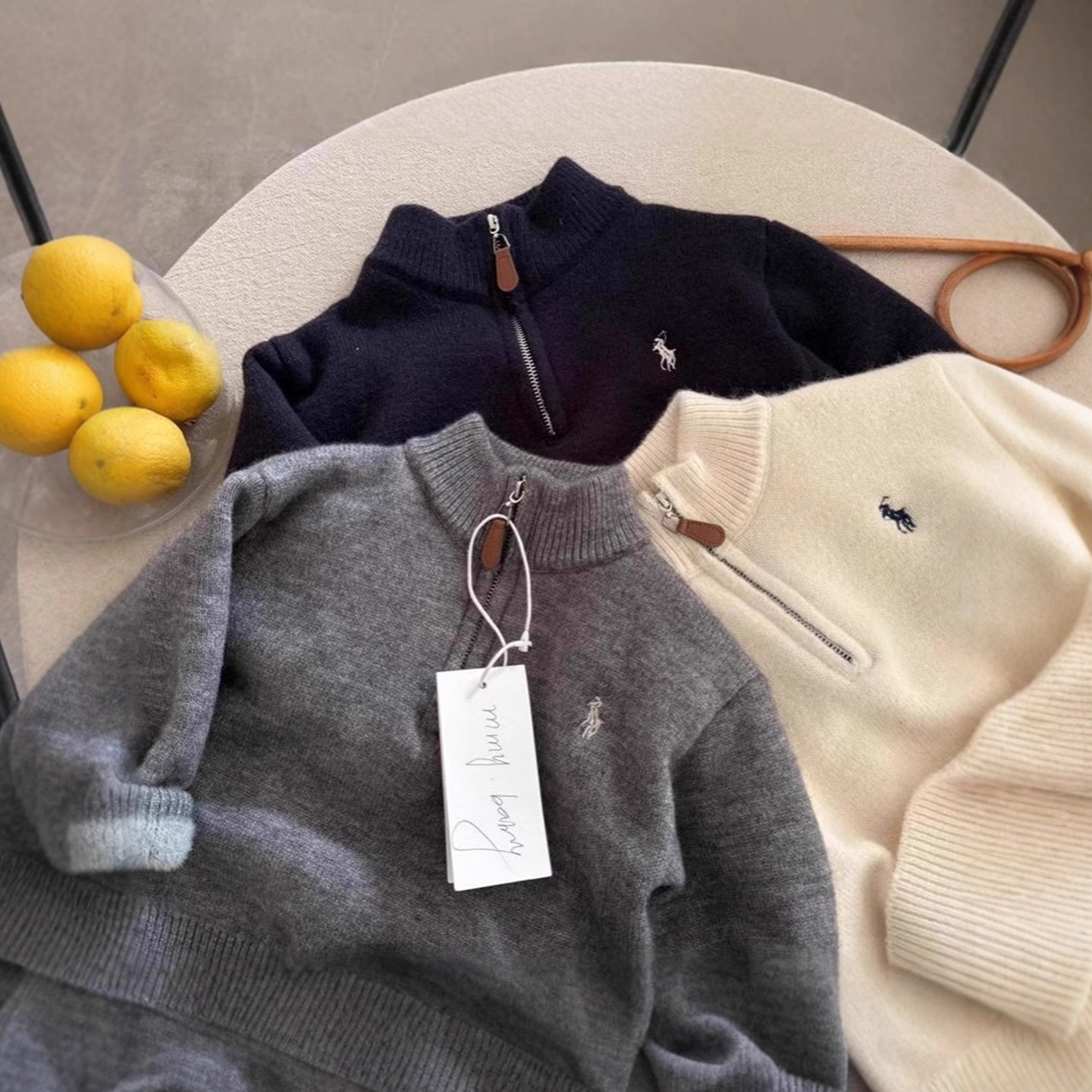 秋冬季男女童一体绒加厚高领毛衣