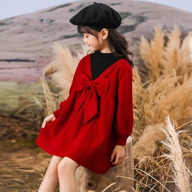 女童红色针织连衣裙2025新款儿童裙子冬季毛衣裙秋冬小女孩公主裙,童装/婴儿装/亲子装,连衣裙,淘宝优惠券,粉丝福利购,淘宝优惠卷