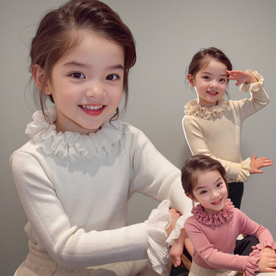 女童冬季花边领针织毛衣打底衫