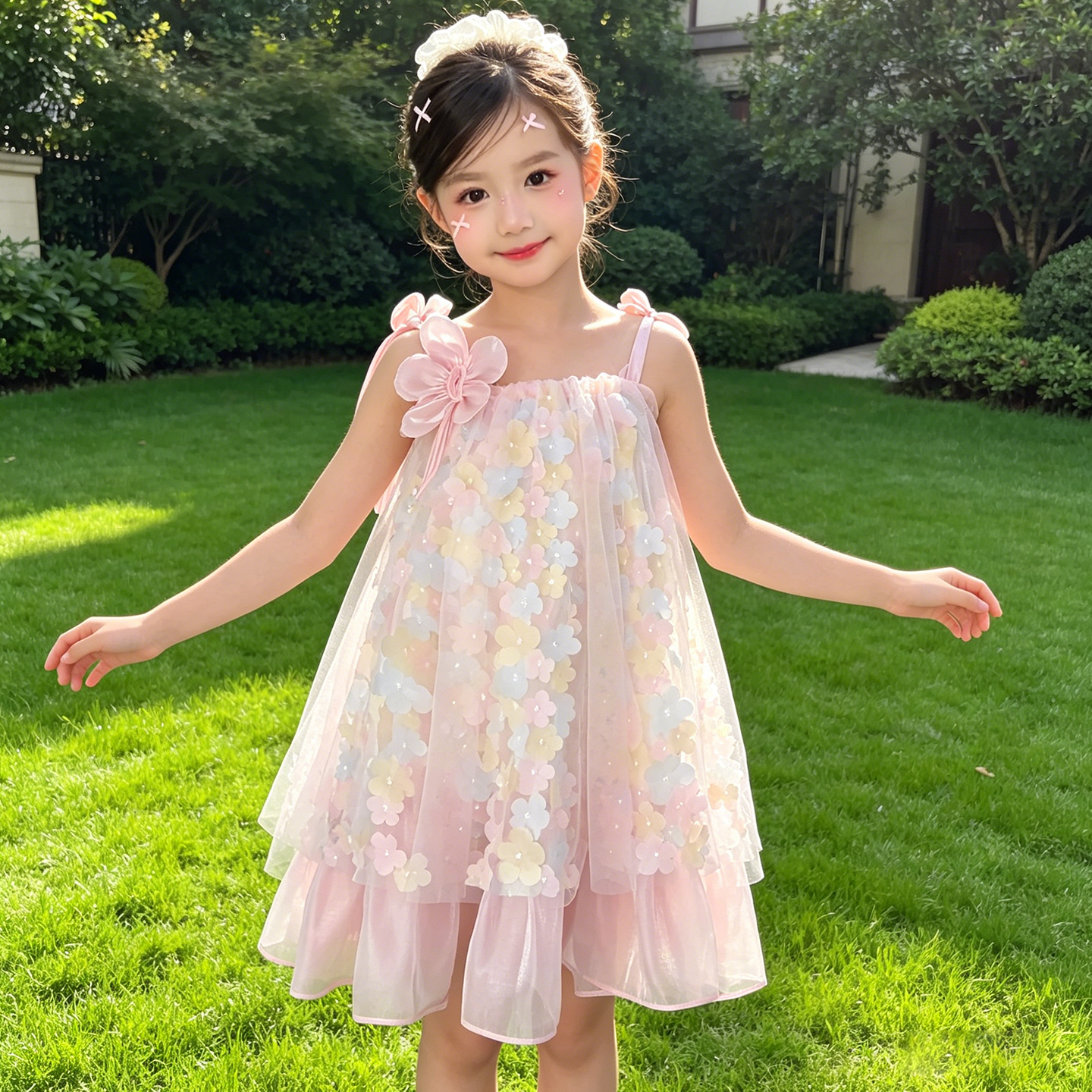 女童网纱公主裙夏装2026新款儿童吊带裙小女孩蝴蝶翅膀花瓣连衣裙