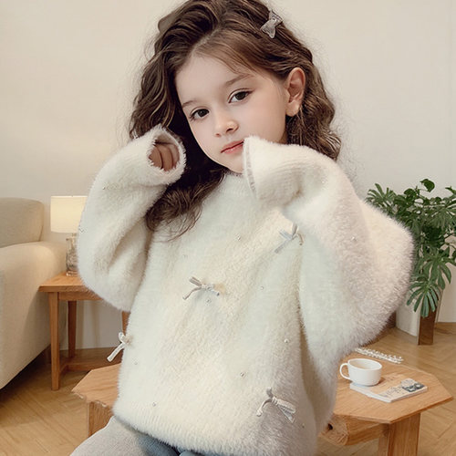 女童仿水貂绒保暖毛衣秋冬新款