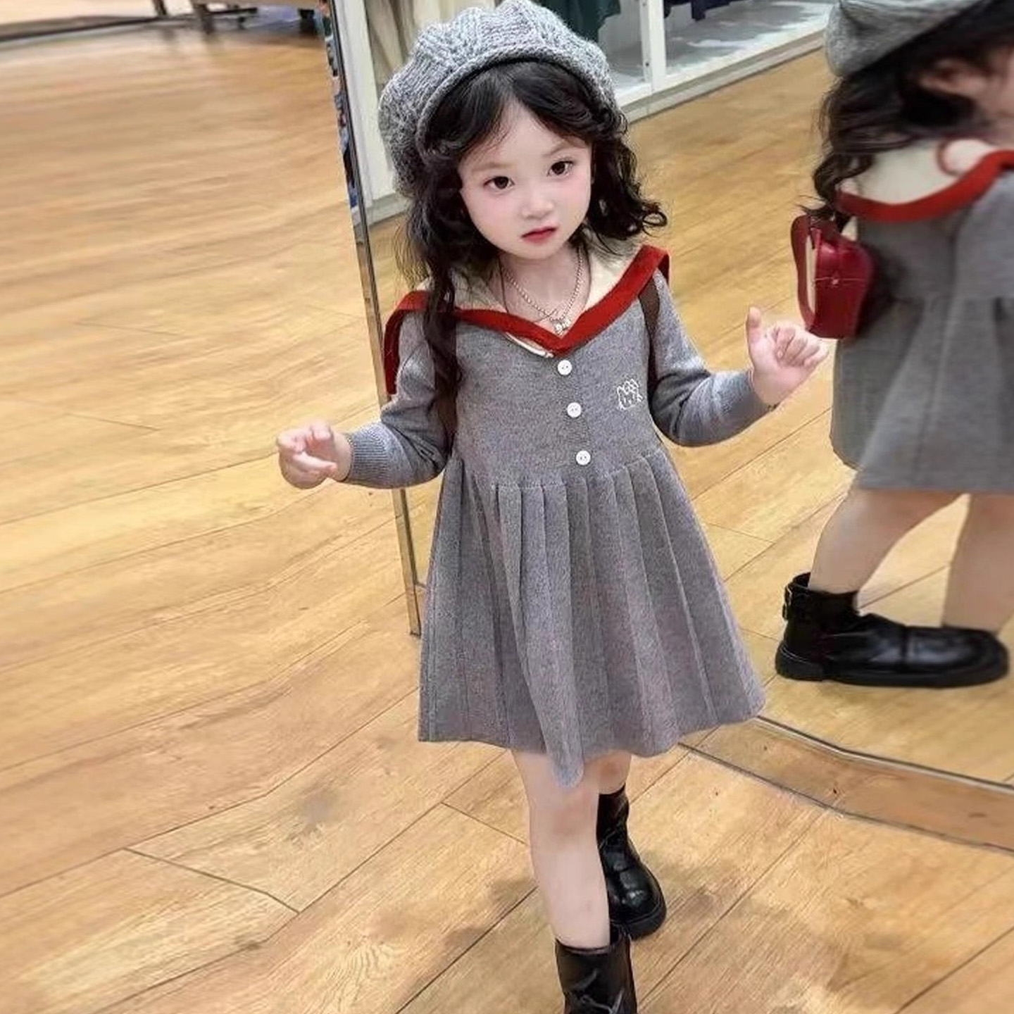 女童学院风毛衣裙针织连衣裙