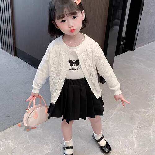 女童针织开衫纯棉薄款空调衫