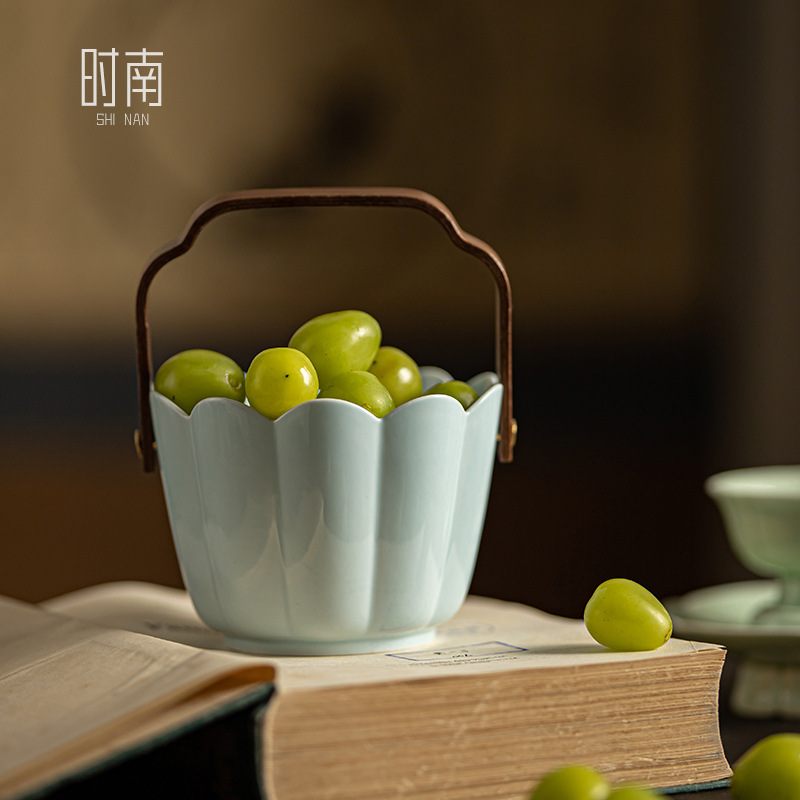 中式手提水果篮客厅家用干货果盘轻奢高档茶几糖果干果零食收纳盒