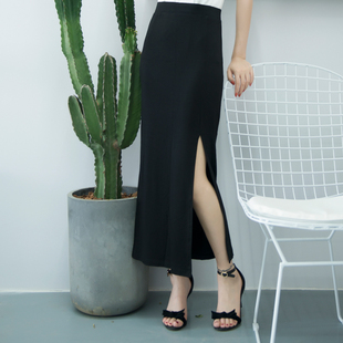 欧美风女装夏秋季百搭莫代尔修身包臀半身裙前侧开叉长裙大码小码