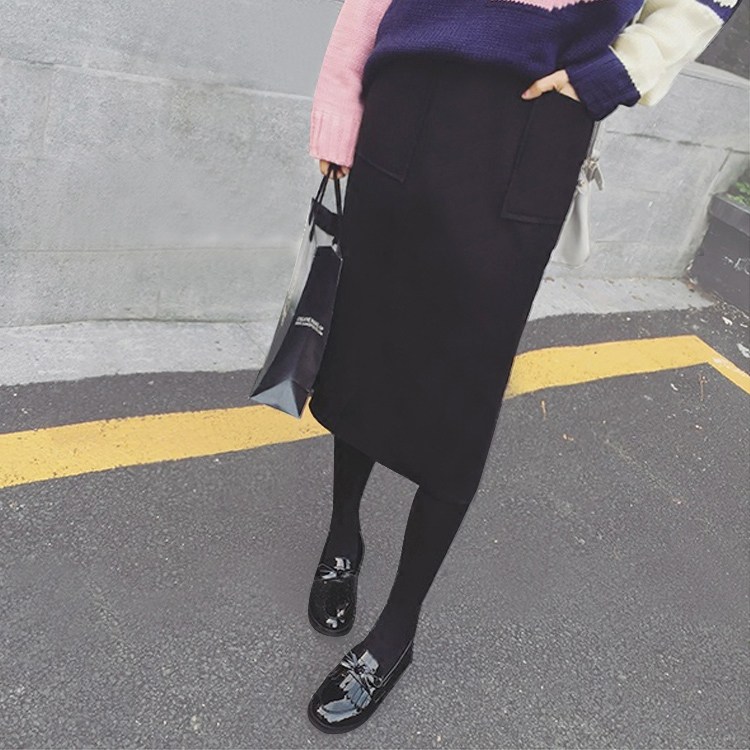 17韩国春装口袋半身裙女中长款高腰百搭显瘦包臀裙打底一步裙大码