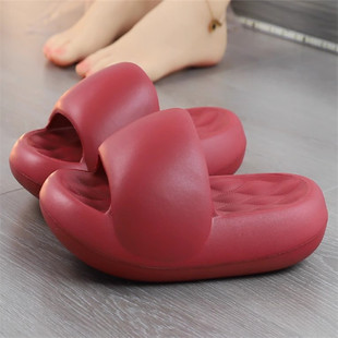 厚底红色泡芙拖鞋女高跟舒适软底凉拖鞋外穿增高防滑家居松糕底女