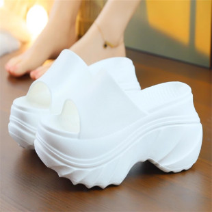 外穿增高松糕跟防滑防水舒适居家 女夏季 白色超高跟拖鞋 厚底凉拖鞋