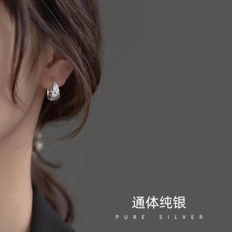 s990足银满天星耳环女纯银小众设计感高级冷淡风新款潮轻奢耳饰圈