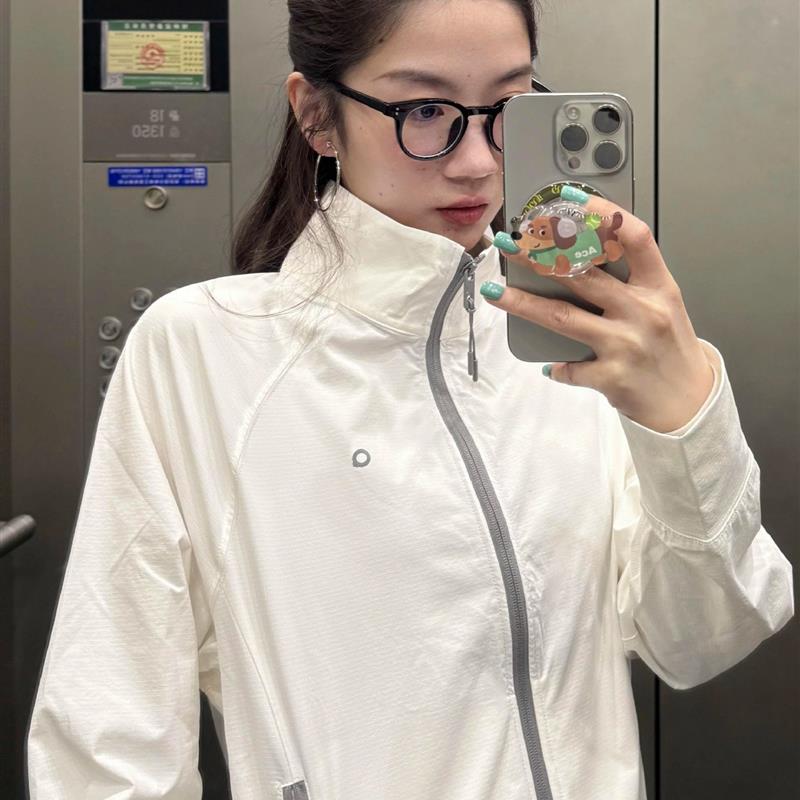 韩系运动风连帽防嗮衣外套男女夏修身显瘦拼接短款透气休闲防晒服