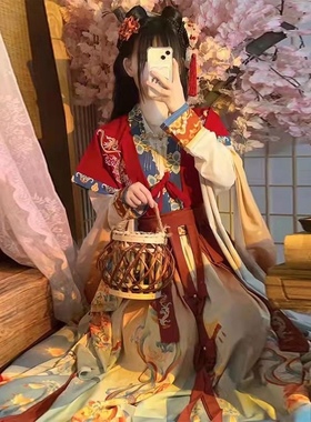 原创汉服女唐制褙子交领短衫褶裙改良春夏日常绶带超仙班服聚会秋