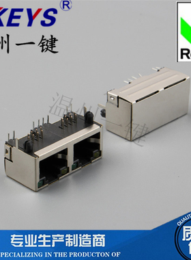RJ4 网络接口 RJ56带灯带弹 1X2 8P8C 带屏蔽 卧式双口插座5603