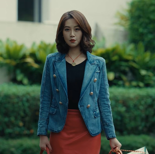 夜色正浓蓝盈莹梁丹宁同款衣服2026春秋新款韩版修身牛仔外套女