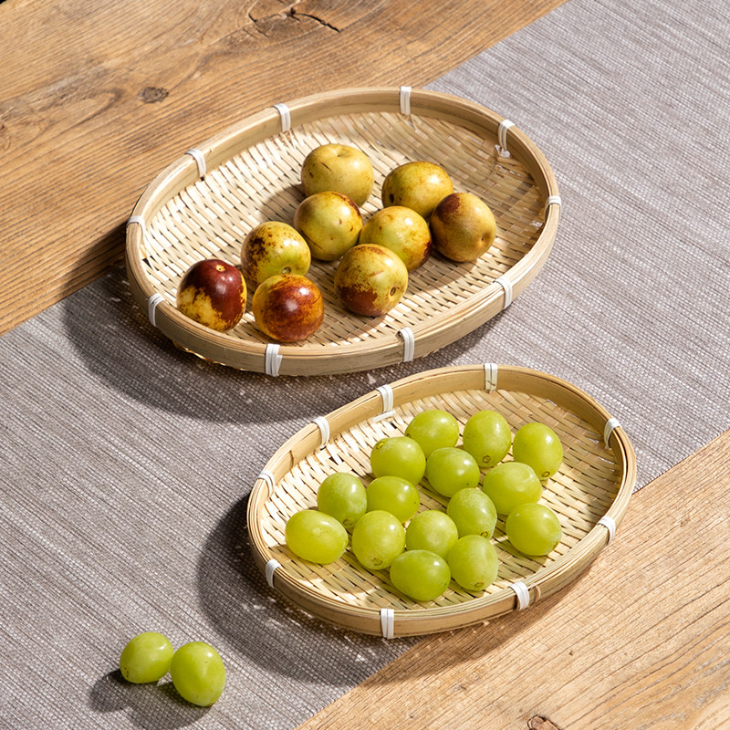 手工竹编制品椭圆形农小吃编织盘