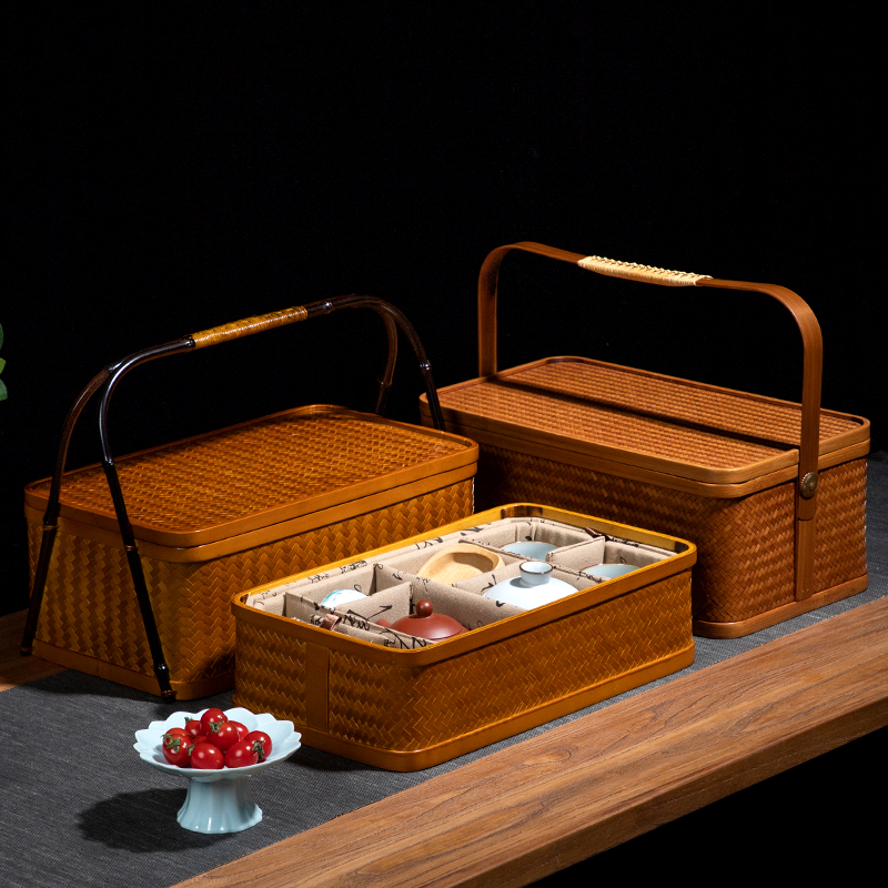 竹弄堂竹编茶具提箱收纳盒