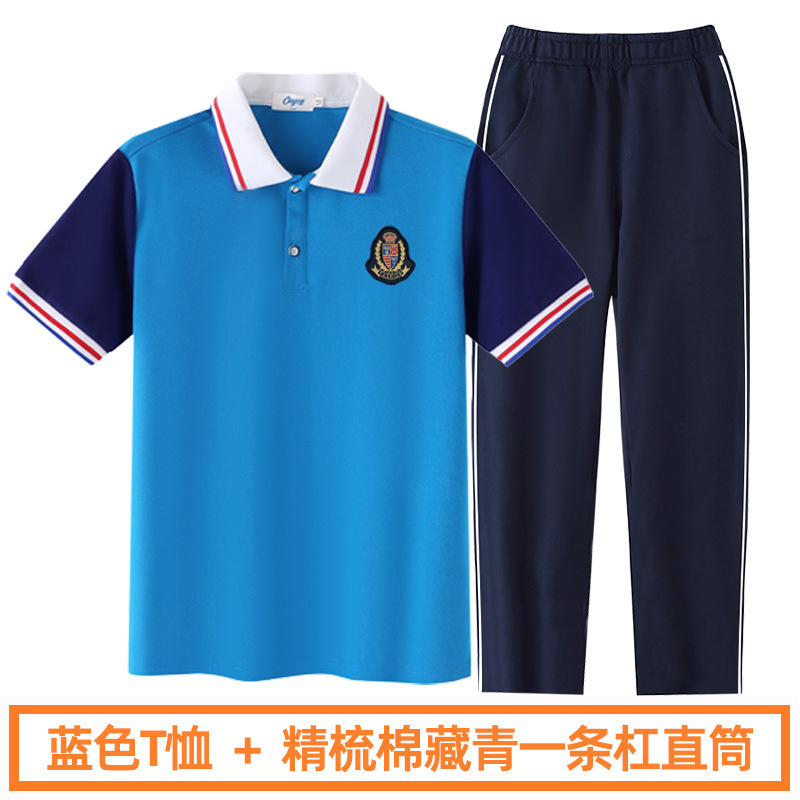 Korean version of summer short-sleeved T-shirt for junior and senior high school students, college style class uniform, school uniform set, sweatpants for elementary and middle school students