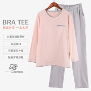 Với bộ đồ ngủ độn ngực cho nữ mùa thu cotton dài tay phù hợp với phiên bản Hàn Quốc của áo ngực tươi lỏng mặc ngọt ngào dịch vụ mặc nhà - Bộ Pajama