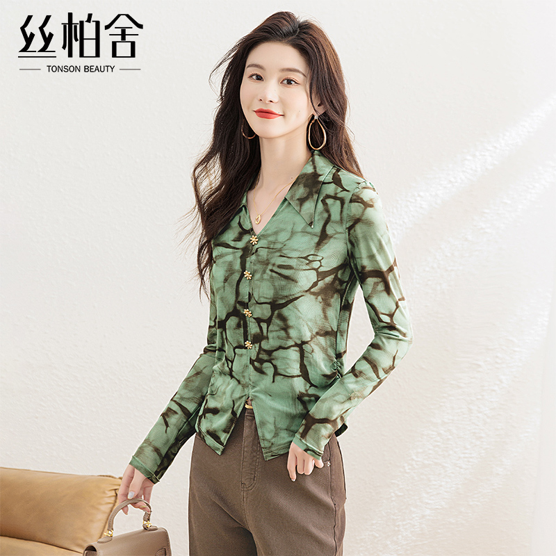 丝柏舍时尚打底衫2025秋装新款女装简约修身文艺撞色气质长袖T恤
