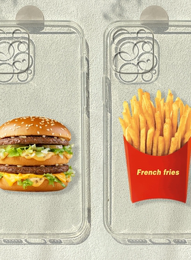 情侣薯条汉堡天生一对适用苹果16promax创意iphone15华为p70pro红米k70荣耀90/80简约vivoiqooneo9透明手机壳