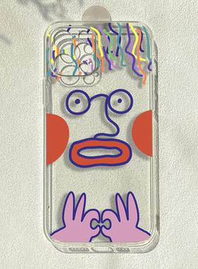 卡通线条适用苹果15/14promax华为p60小米12荣耀80一加10透明9手机壳