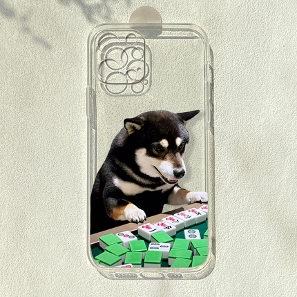 麻将黑柴适用iPhone16promax手机壳苹果15红米note13可爱iqoo12pro搞怪reno11透明7/8plus防摔mate60一加9r软