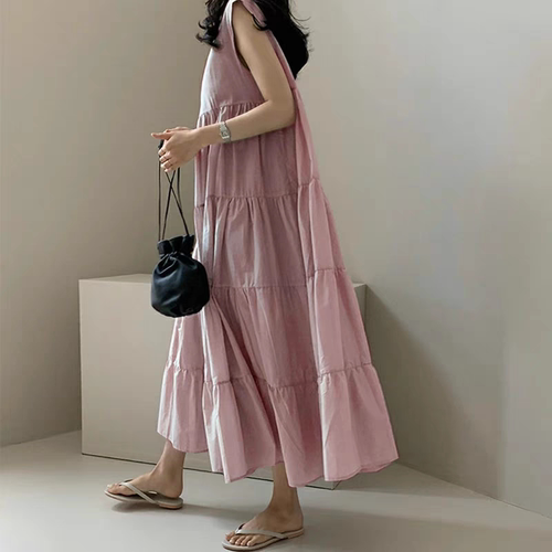 胖MM两感舒服夏装大码女装日韩通勤轻熟长款无袖连衣裙百搭长裙