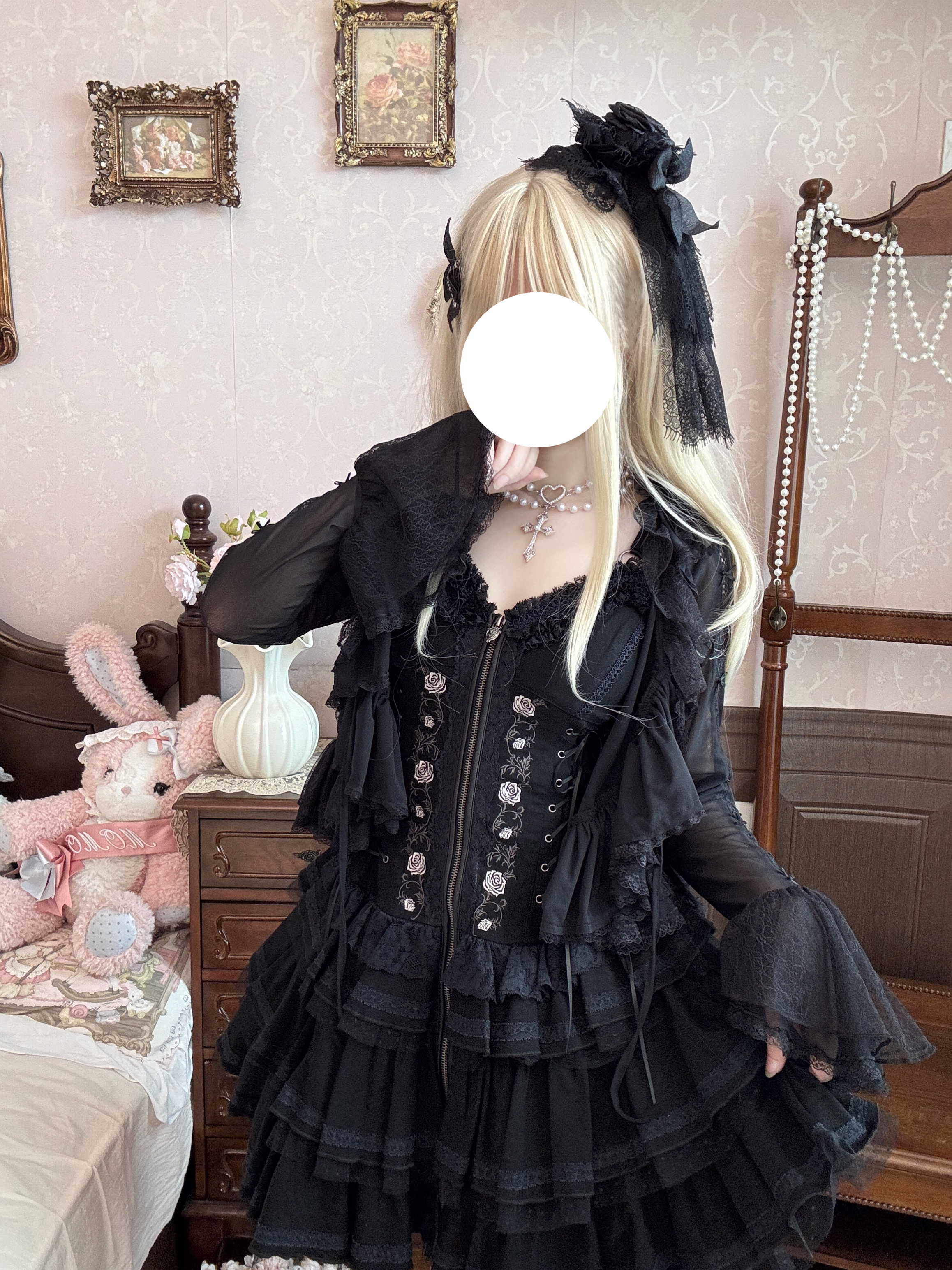 thumbnail for (Mist tulle) Several hearts Lolita cardigan autumn outerwear, lightweight mesh versatile cover-up, long-sleeve shawl