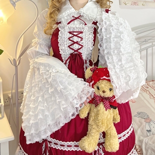 月汐家原创lolita内搭姬袖接袖蕾丝娃娃领上衣全棉短袖收腰衬衫