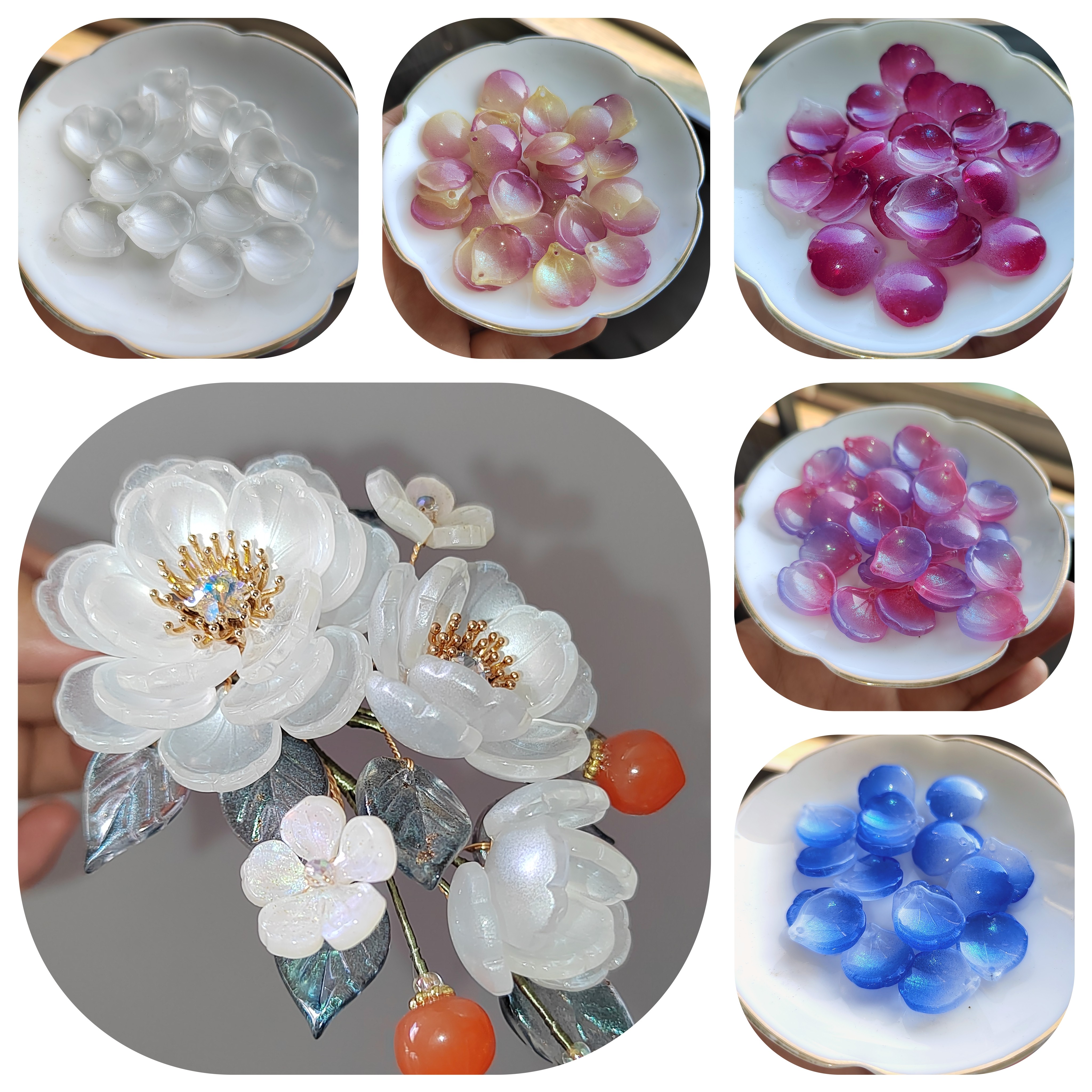 30片15*17mm小号琉璃芍药花瓣立体海棠手工diy头饰品发簪配件材料图片