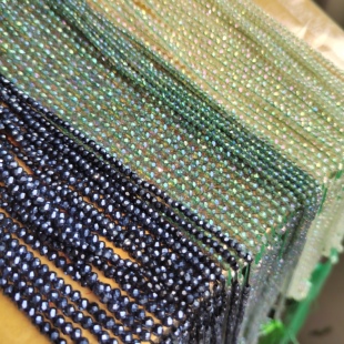 DIY半透 约2mm人造切面水晶镀彩珠diy手工串珠手链饰品配件约38cm