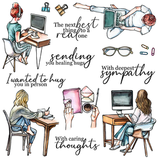 努力工作学习的女孩硅胶手工透明印章DIY相册日记手账装饰工具