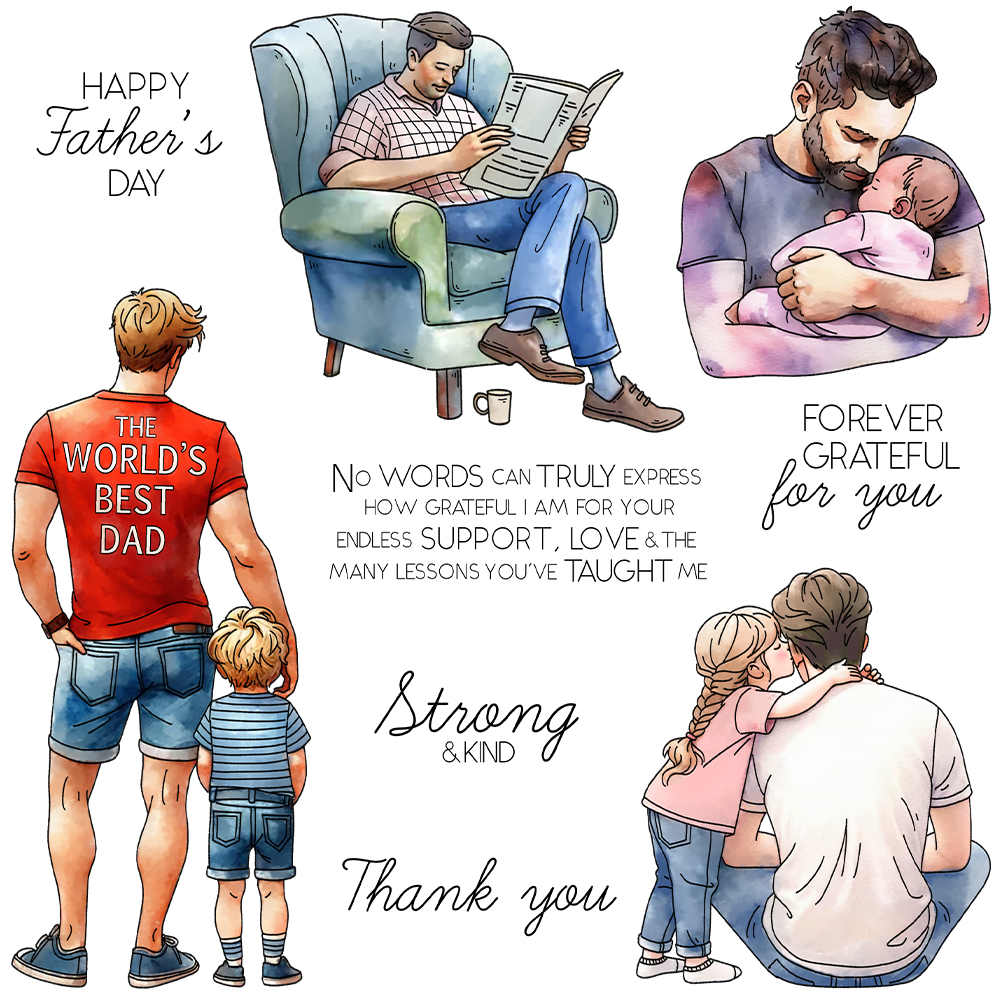 父子透明印章手帐纸艺贺卡装饰硅胶图章金属碳钢压花刀模跨境代发