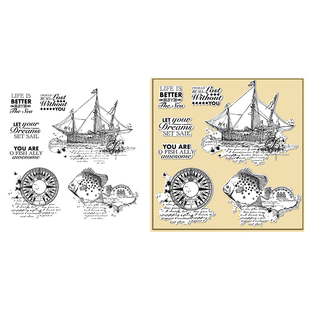 海洋探险船帆鱼指南针硅胶手工透明印章DIY相册日记手账装饰工具