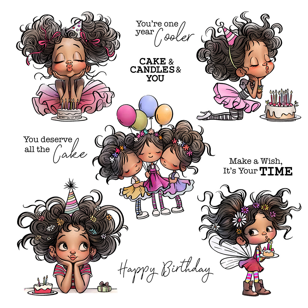 跨境批发生日女孩透明硅胶印章套装生日贺卡手账打底印章装饰图案